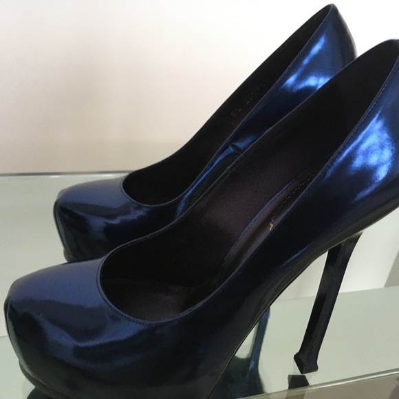 YSL Metallic Marine Blue 140 Pumps BNIB! 37.5 - Picture 4 of 9